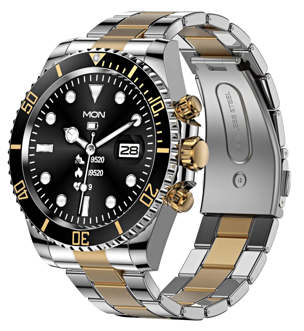 Smartwatch for Android phones, answer and make calls, send SMS messages, and set reminders. Smartwatch compatible with iPhone, Bluetooth. Stainless steel fitness watch. Smartwatches for men.