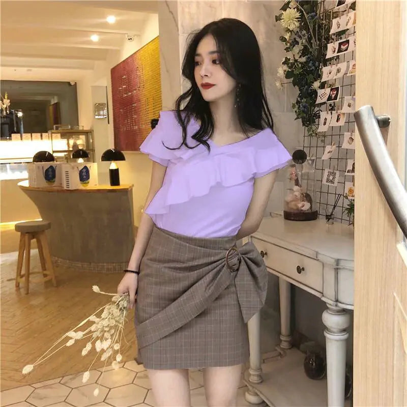 Women's off-the-shoulder V-neck summer t-shirt
