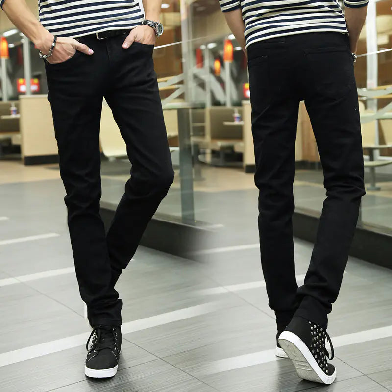 Vaqueros blancos ajustados y elásticos de aguja para hombre