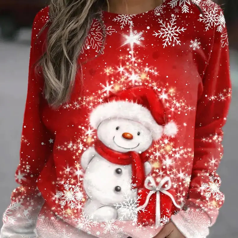 Women's long-sleeved, round-neck printed sweater