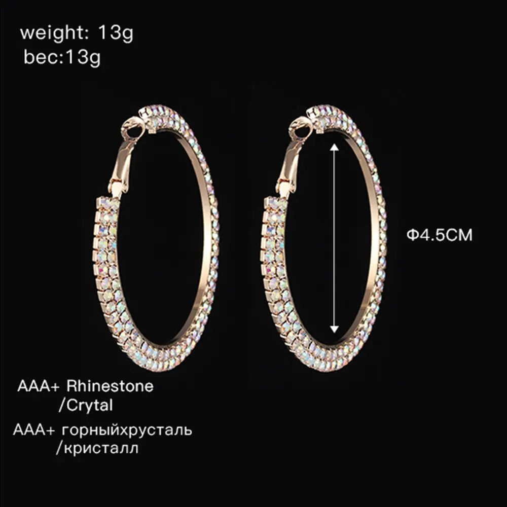 Pendientes de aro de cristal redondos de lujo para mujer