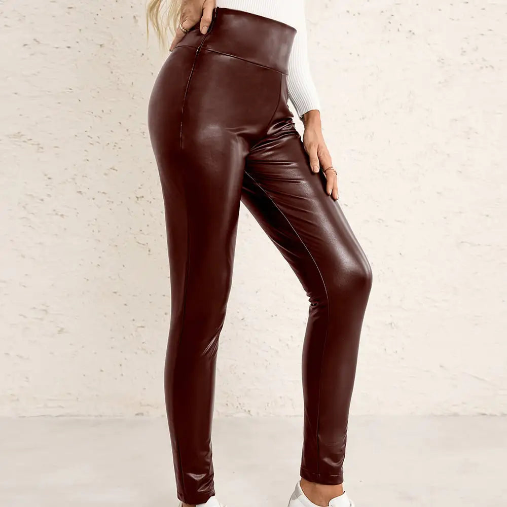 Women's high-elasticity, slim-fit leather pants