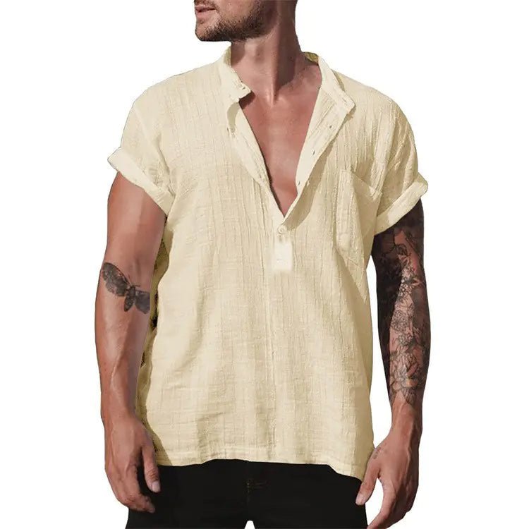 Camisa de lino de verano para hombre de manga corta con bolsillo - Vant