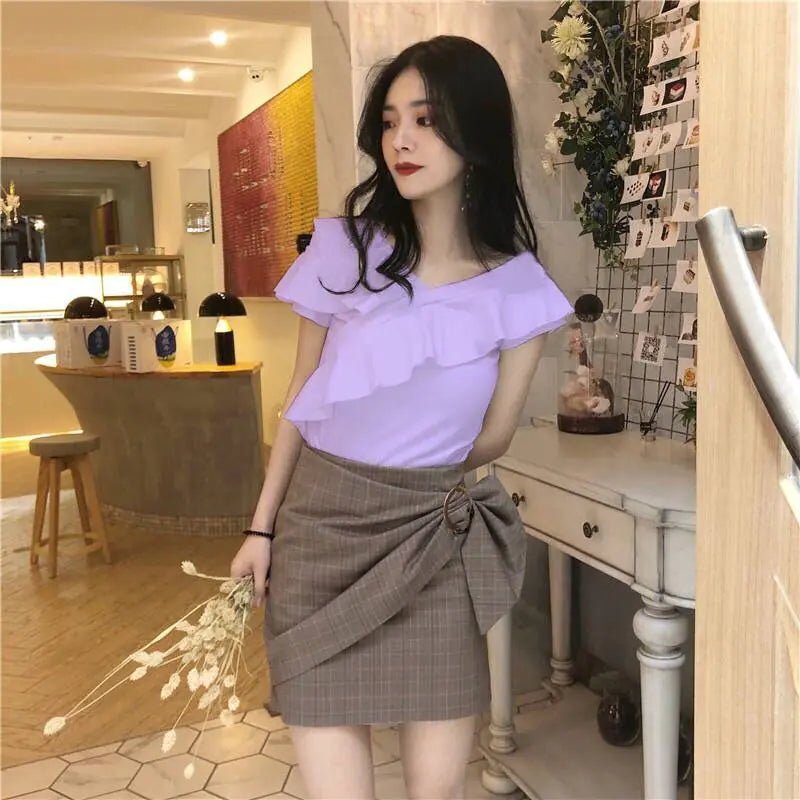 Camiseta de verano con cuello en V y hombros descubiertos para mujer - Vant