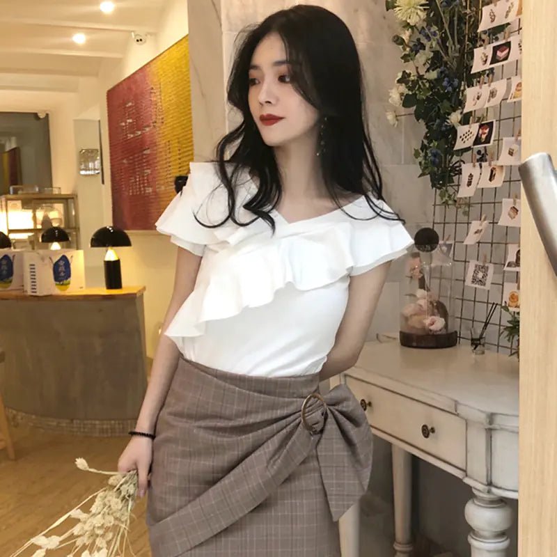 Camiseta de verano con cuello en V y hombros descubiertos para mujer - Vant