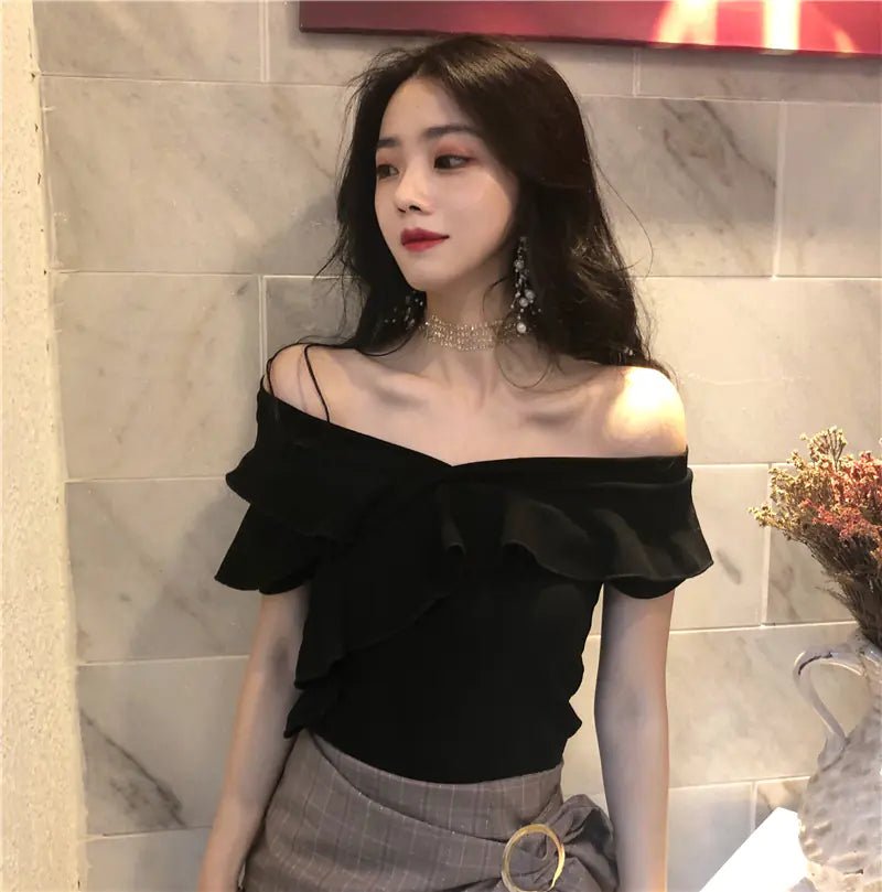 Camiseta de verano con cuello en V y hombros descubiertos para mujer - Vant