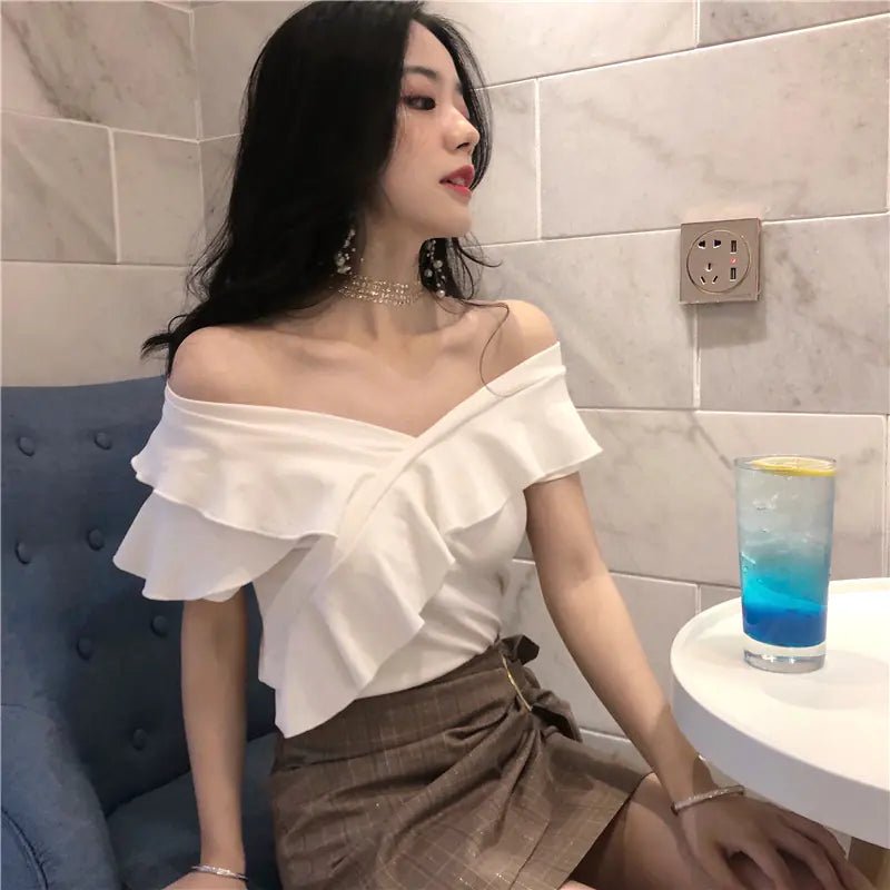 Camiseta de verano con cuello en V y hombros descubiertos para mujer - Vant