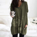 Women's printed long-sleeved, round-neck blouse-style sweater