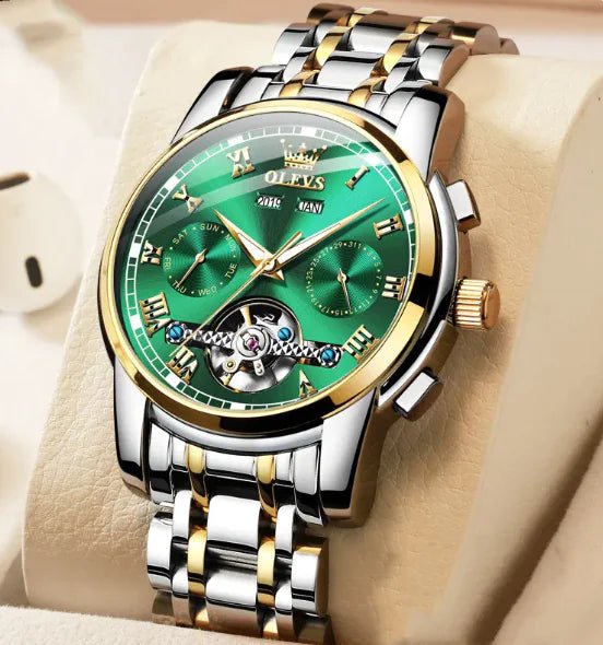 OLEVS - Reloj mecánico luminoso impermeable para hombre con correa de acero inoxidable - Vant