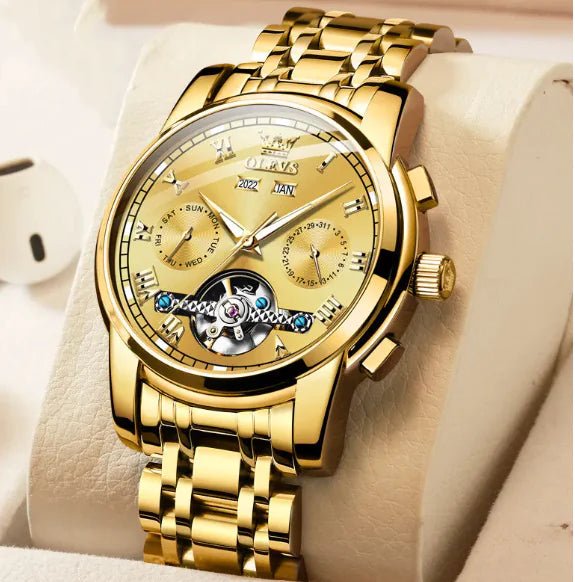 OLEVS - Reloj mecánico luminoso impermeable para hombre con correa de acero inoxidable - Vant