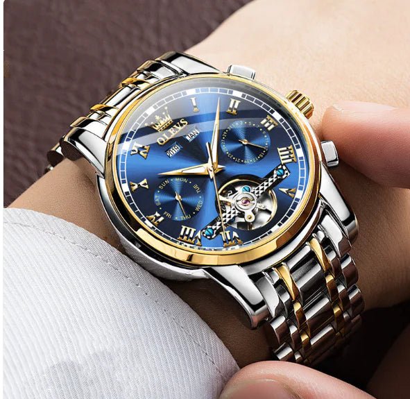 OLEVS - Reloj mecánico luminoso impermeable para hombre con correa de acero inoxidable - Vant