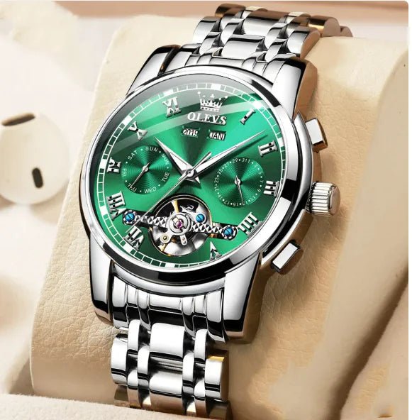 OLEVS - Reloj mecánico luminoso impermeable para hombre con correa de acero inoxidable - Vant