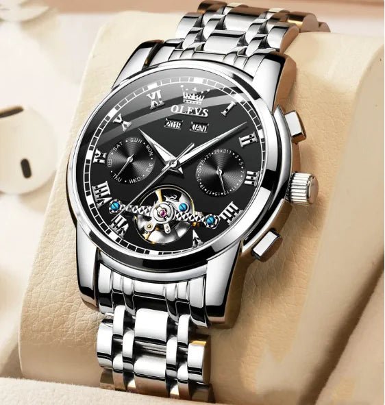OLEVS - Reloj mecánico luminoso impermeable para hombre con correa de acero inoxidable - Vant