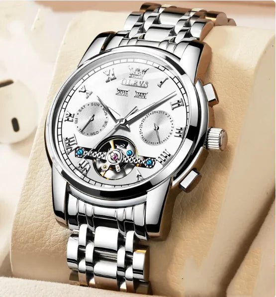 OLEVS - Reloj mecánico luminoso impermeable para hombre con correa de acero inoxidable - Vant