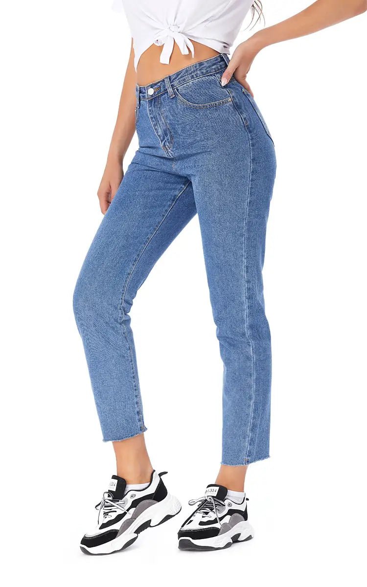Pantalones vaqueros rectos con cintura alta y dobladillo sin rematar para mujer - Vant