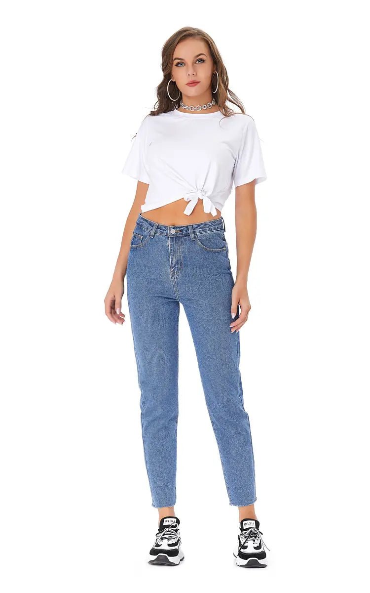 Pantalones vaqueros rectos con cintura alta y dobladillo sin rematar para mujer - Vant