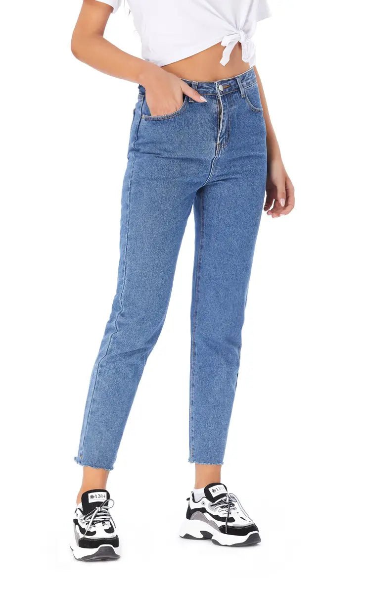 Pantalones vaqueros rectos con cintura alta y dobladillo sin rematar para mujer - Vant