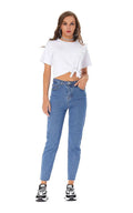 Pantalones vaqueros rectos con cintura alta y dobladillo sin rematar para mujer - Vant