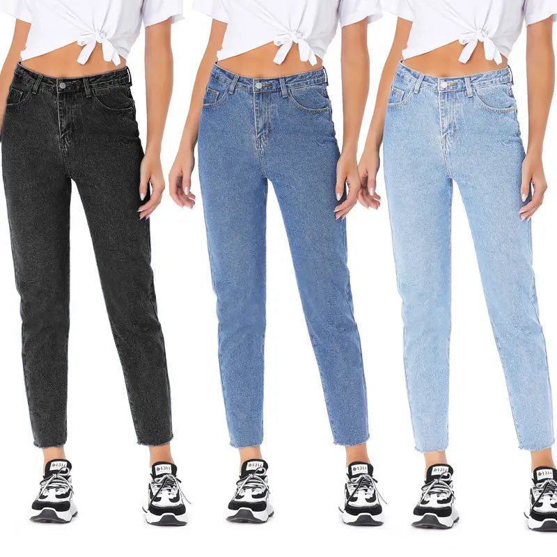 Pantalones vaqueros rectos con cintura alta y dobladillo sin rematar para mujer - Vant