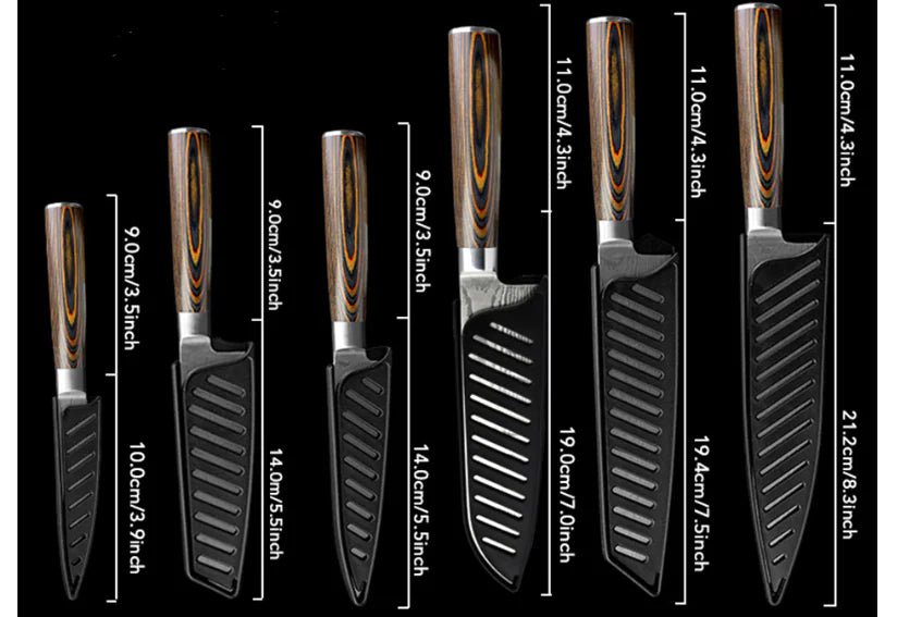 Set de cuchillos de cocina de acero inoxidable patrón Damasco (6 piezas) - Vant