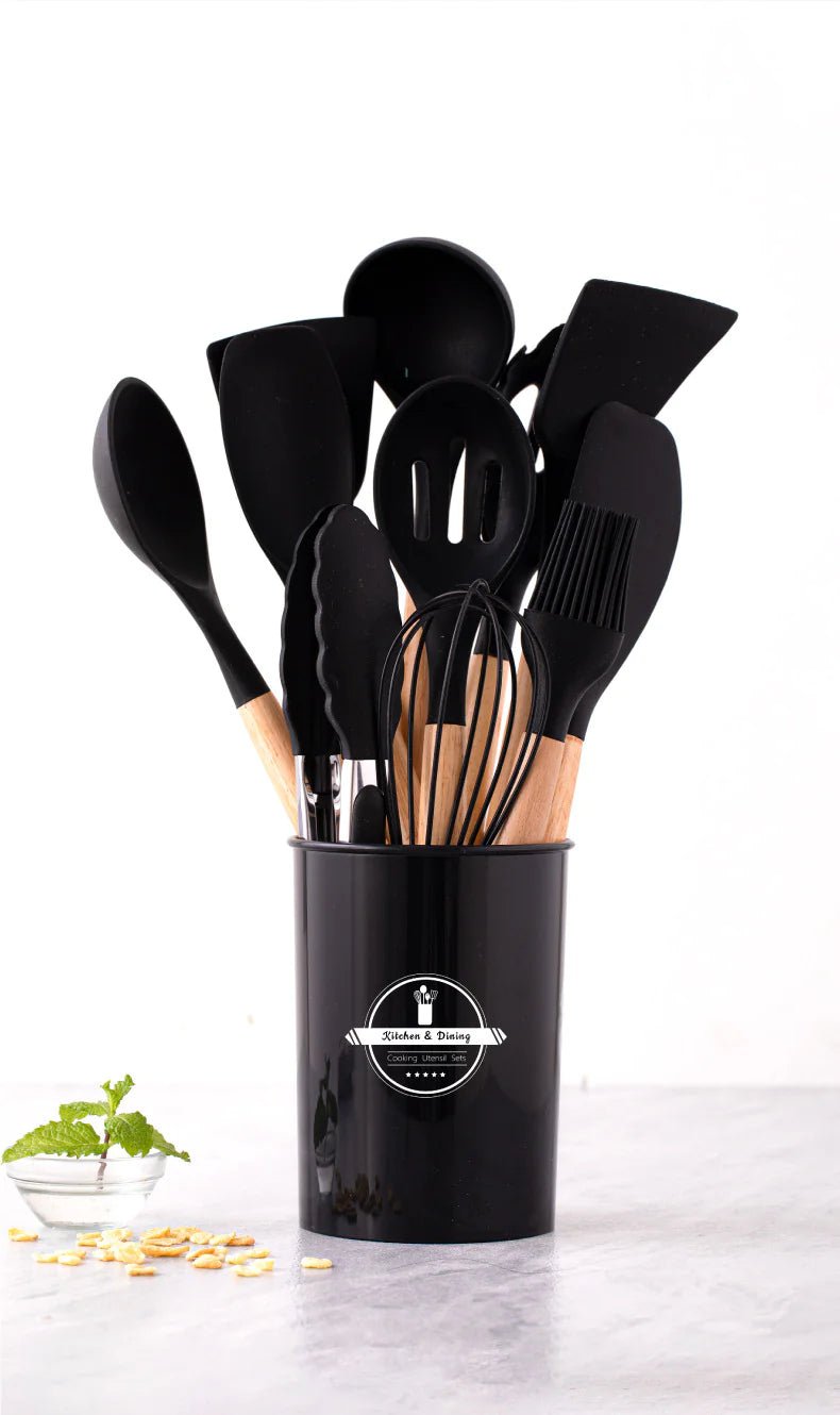Set de utensilios de cocina de silicona de 12 piezas con mangos de madera - Vant