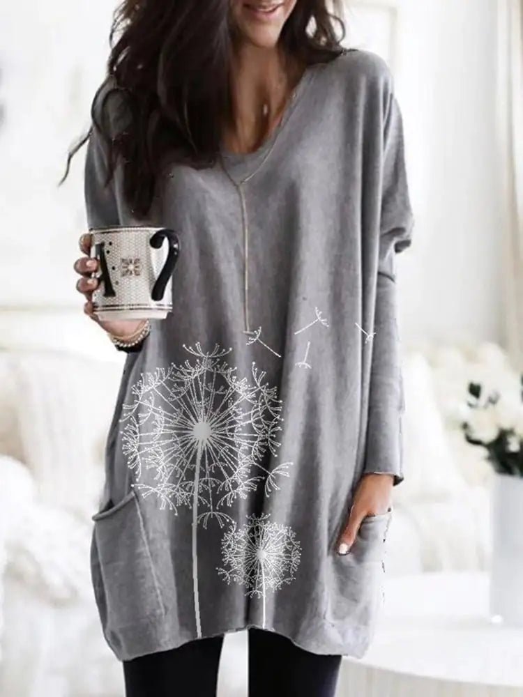 Suéter tipo blusa de cuello redondo y manga larga con estampado para mujer - Vant