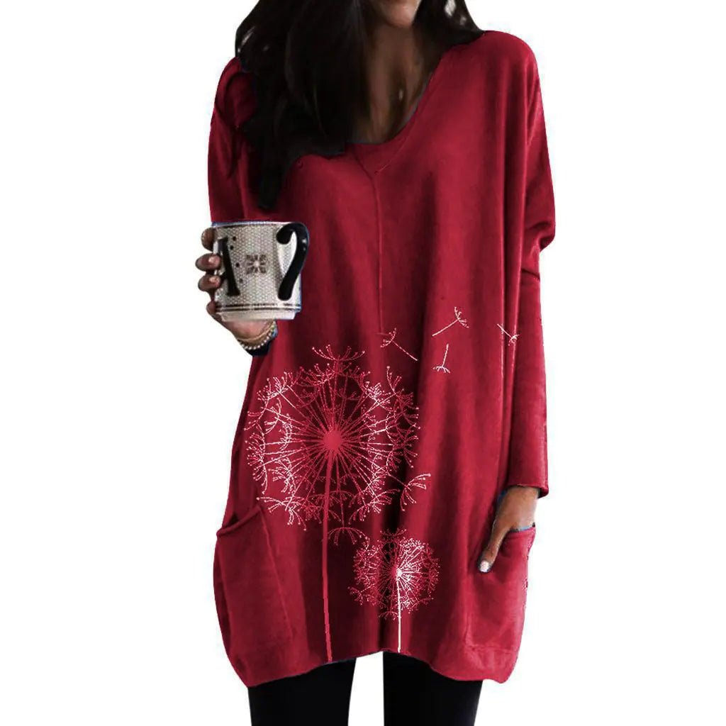 Suéter tipo blusa de cuello redondo y manga larga con estampado para mujer - Vant