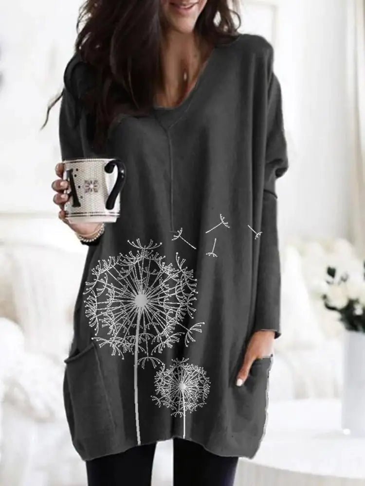 Suéter tipo blusa de cuello redondo y manga larga con estampado para mujer - Vant