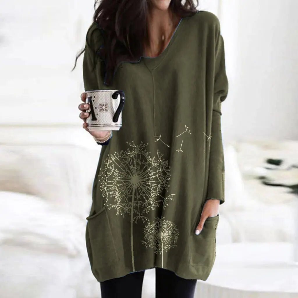 Suéter tipo blusa de cuello redondo y manga larga con estampado para mujer - Vant