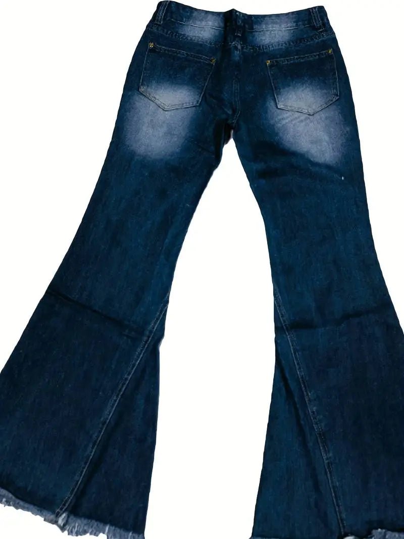 Vaqueros acampanados de cintura alta con dobladillo sin rematar en azul para mujer - Vant