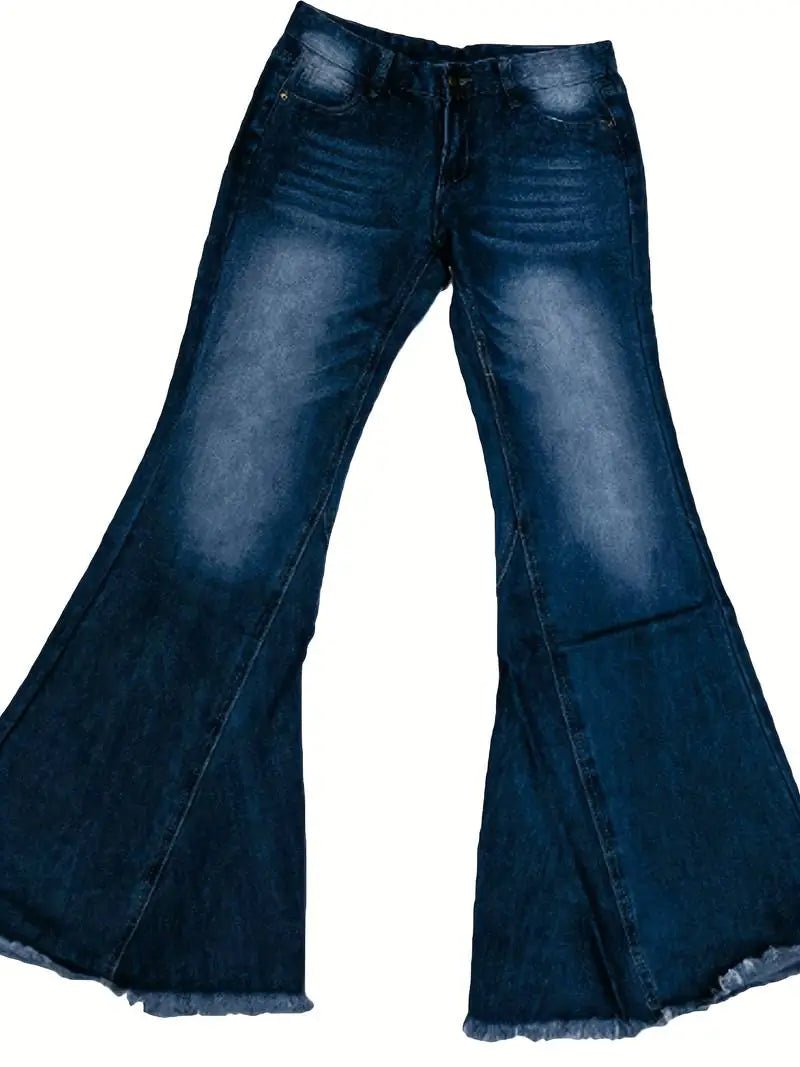Vaqueros acampanados de cintura alta con dobladillo sin rematar en azul para mujer - Vant
