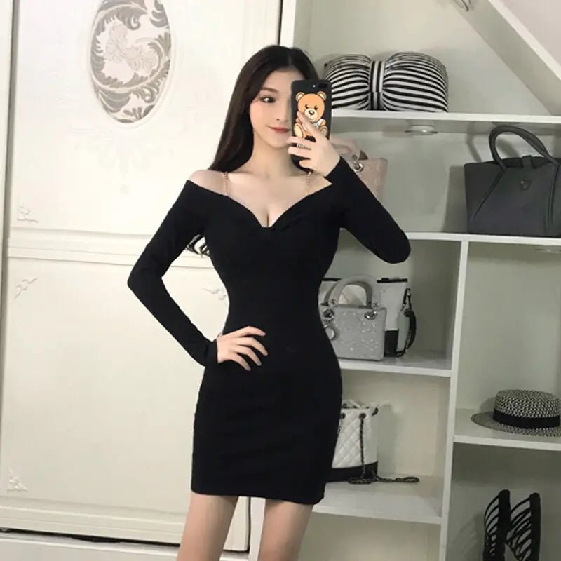 Vestido ajustado sexy de manga larga con hombros descubiertos - Vant